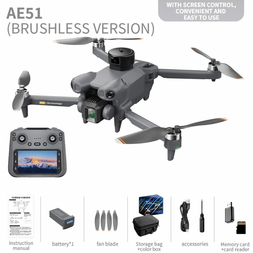 AE51 Foldable GPS Drone 4.5 Inch Large Screen Controller 4K HD Camera Optical Flow Stable Hover WiFi FPV RC Quadcopter for Gift