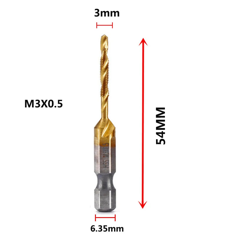 Hex Shank Titanium Plated HSS Screw Thread Metric Tap Drill Bits Screw Machine Compound Tap M3 M4 M5 M6 M8 M10 Hand Tools