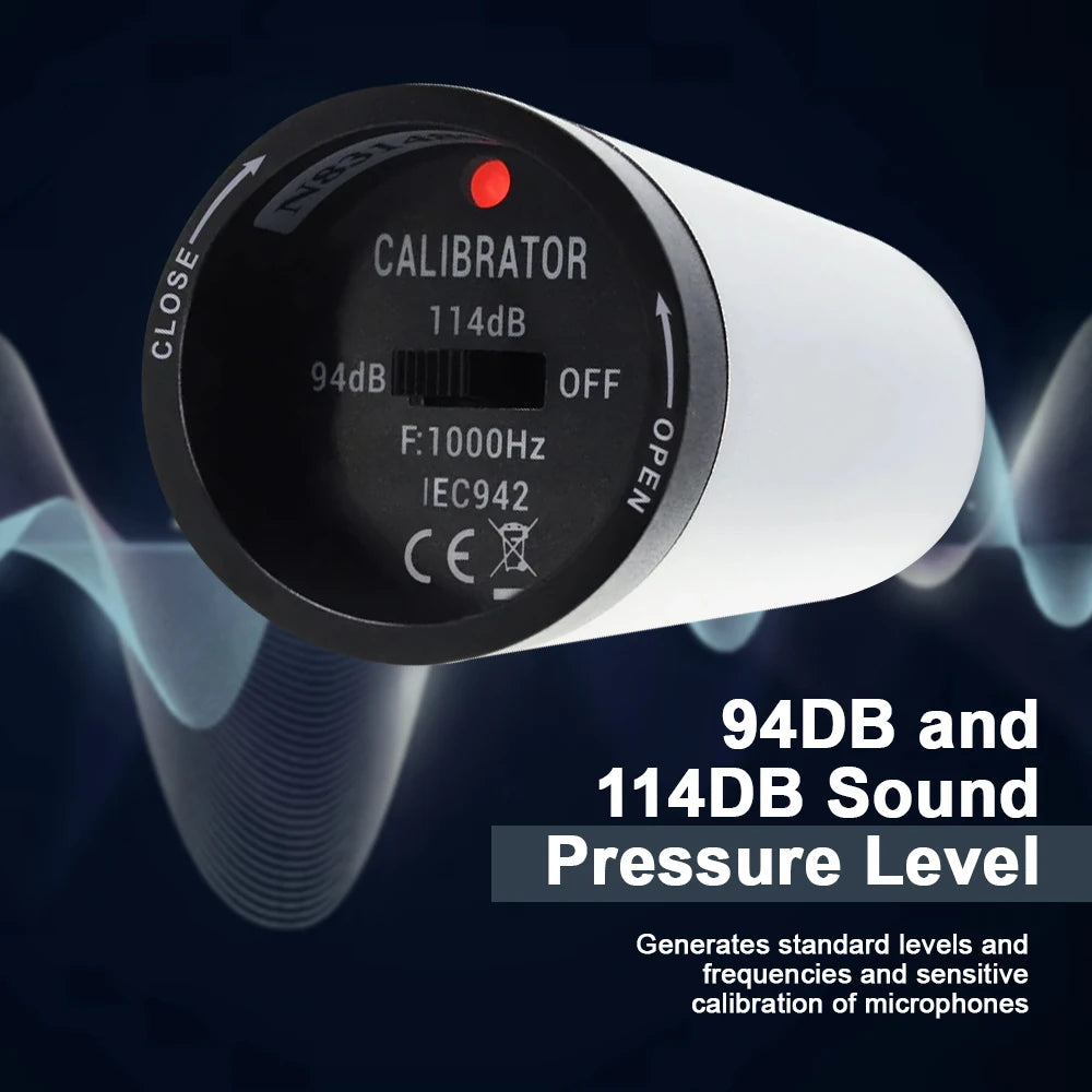 Handheld Calibrator Sound Level Meter 94dB & 114dB Output Levels for 1 inch and 1/2 inch mic Noise Decibel Tester