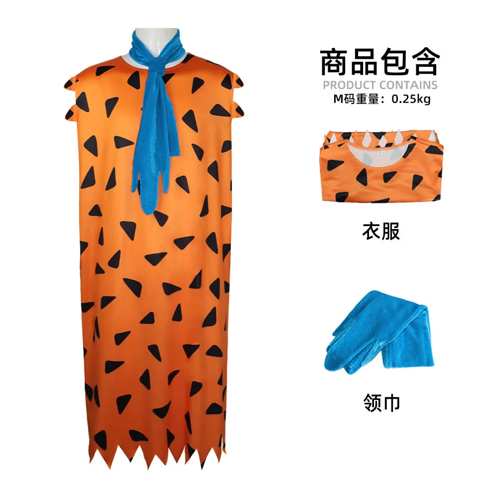 Women Men Flintstone Cosplay Halloween Costume Tv&Movie Role Play Dress and One Piece Set for Adults Party Carnival Wear