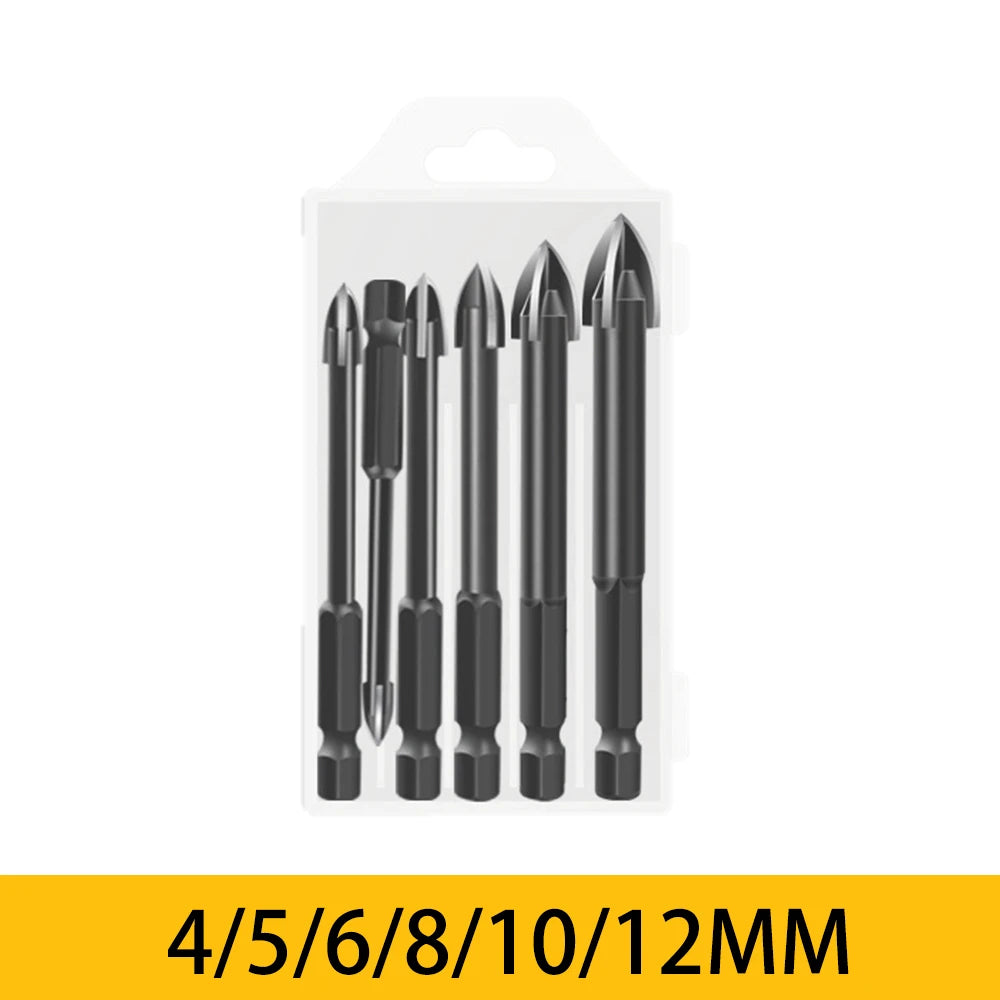 5/6Pcs Set Cross Hex Tile Drill Bits Set for Glass Ceramic Concrete Carbide Hole Opener Brick Hard Alloy Triangle Bit Tool Kit
