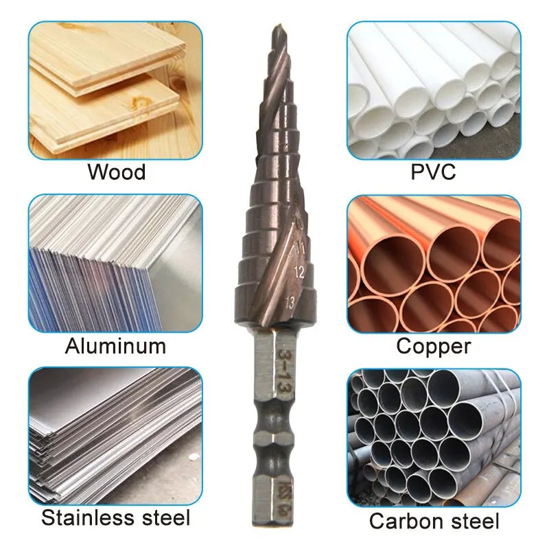 M35 Hexagonal Spiral 3-13mm Cobalt Containing Step Drill Stainless Steel Hole Opener Co Pagoda Drill Bit Cutting Tool