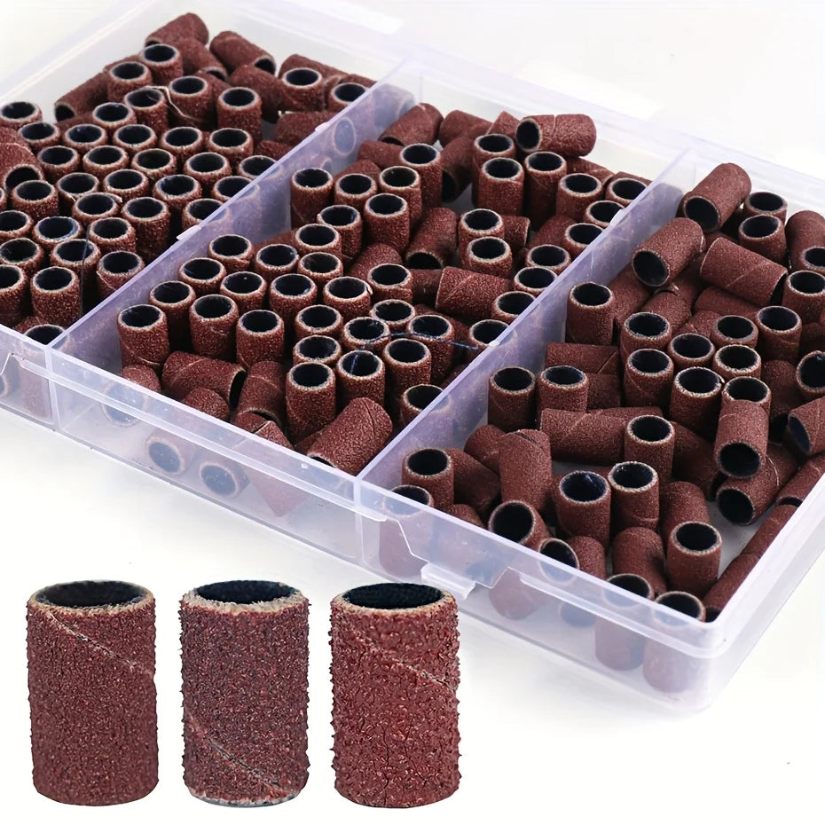 210pcs/Box Sanding Cap Bands For Electric Manicure Machine 180/120/80 Grit Nail Drill Grinding Bit Files Pedicure Tool Set