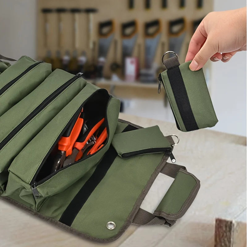 Tool Kit Storage Bag, Heavy-duty Tool Storage Bag, Portable Tool Storage Box with 2 Detachable Zipper Pockets