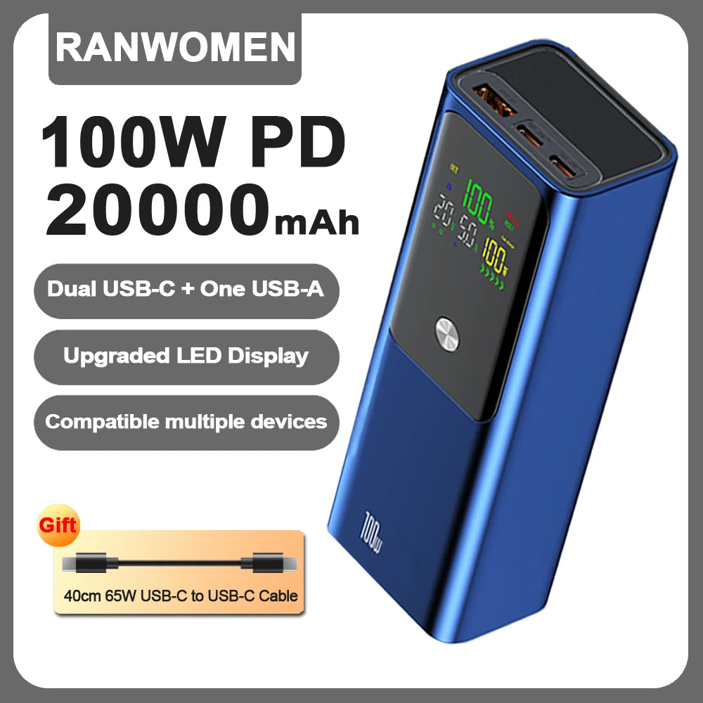 20000mAh portable power bank 100W fast charging