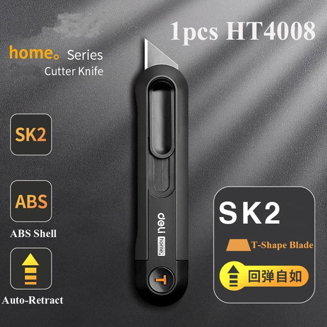 Deli Snap-off Utility Knife Retractable Box Cutters 9mm 18mm High Carbon Steel Blades Auto Lock, for Office Supplies Stationery