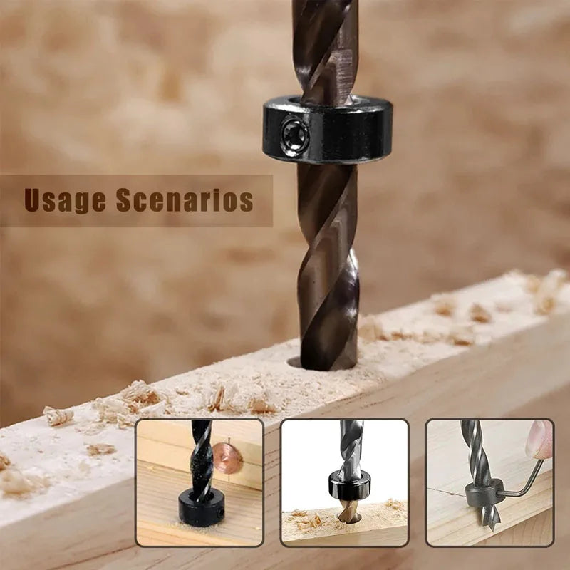 Drill Stoper Collar Set Stop Bit Ring Shaft Limit Metric Lock Steel Press Depth Ajustable Positioner Hole Guide Woodwork Tool