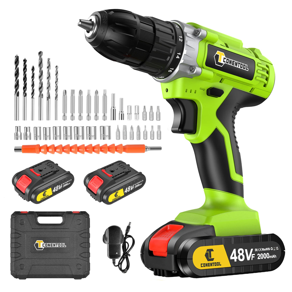 Electric Screwdriver 48V Lithium-Ion, 36Pcs Cordless Drill Driver Set, LED Work Light, Electric Drill Quick Changer Power Tool
