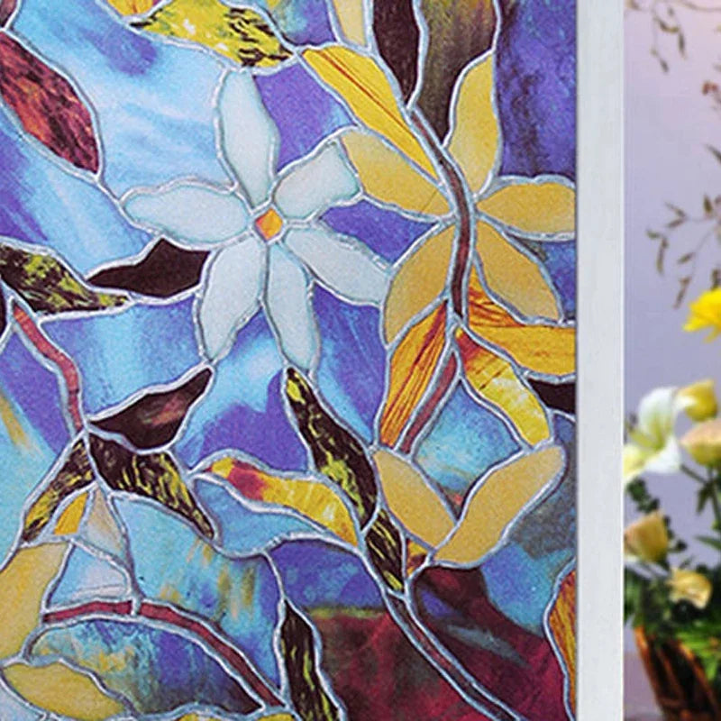 2/3m Flower Window Film Vinyl Opaque Glass Film Privacy Protection Glass 3D Stickers Stained Window Glass Films Home Decoration
