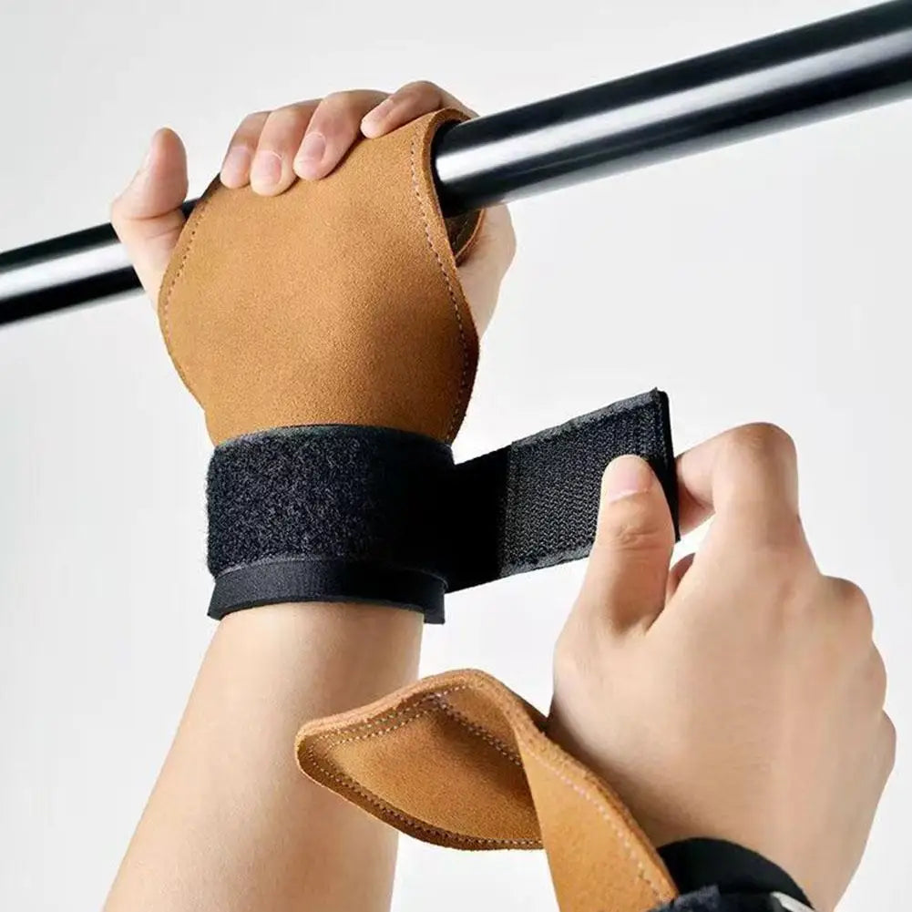 Cowhide Gym Gloves Grips Anti-Skid Weight Power Belt Pads Workout Gloves Belt Deadlift Crossfit Palm Lifting Fitness Protec S0H0