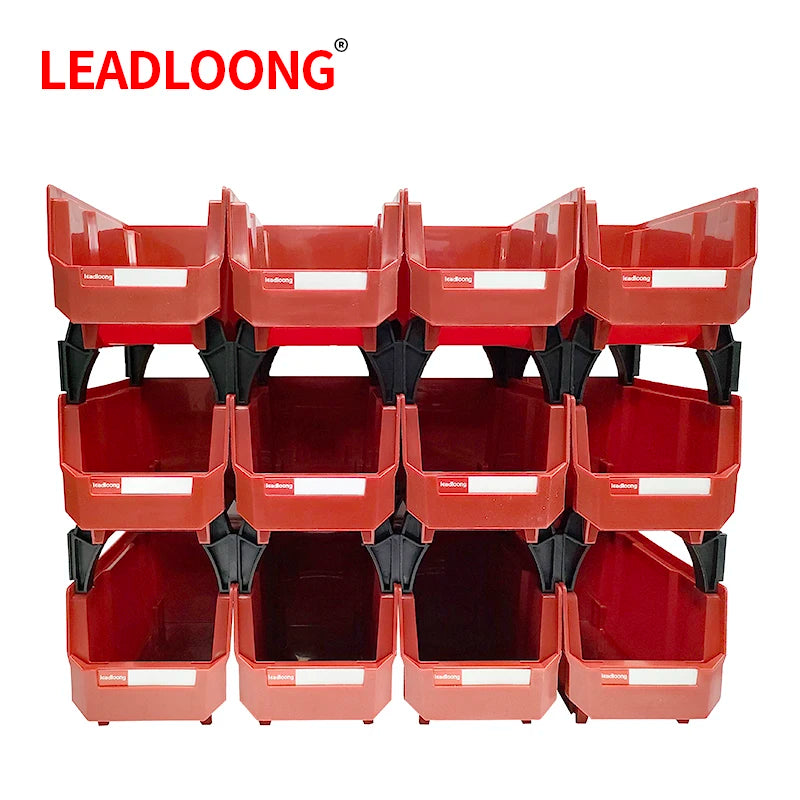 LEADLOONG V3 Garage Box 12pc 11x5x5inch/27.6*13.9*12.8cm Workshop Goods Shelves Organizer Bin Screw Parts Hardware Storage Case