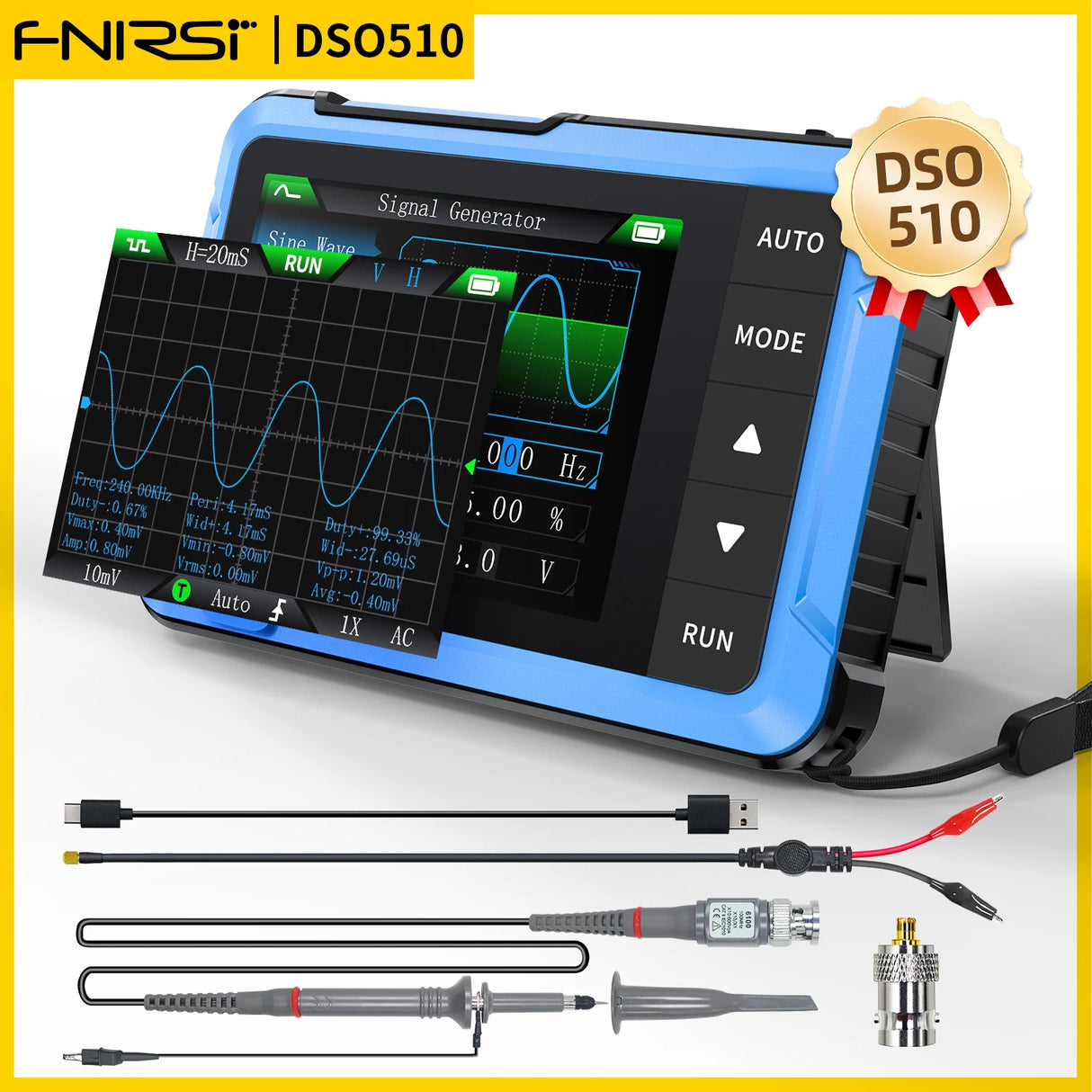 FNIRSI New DSO510 DSO152 DSO153 Mini Handheld Digital 2 IN 1 Oscilloscope Portable 48MS/s 10MHz Bandwidth Electronic Repair Tool