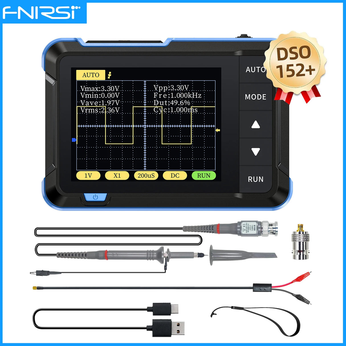FNIRSI New DSO510 DSO152 DSO153 Mini Handheld Digital 2 IN 1 Oscilloscope Portable 48MS/s 10MHz Bandwidth Electronic Repair Tool