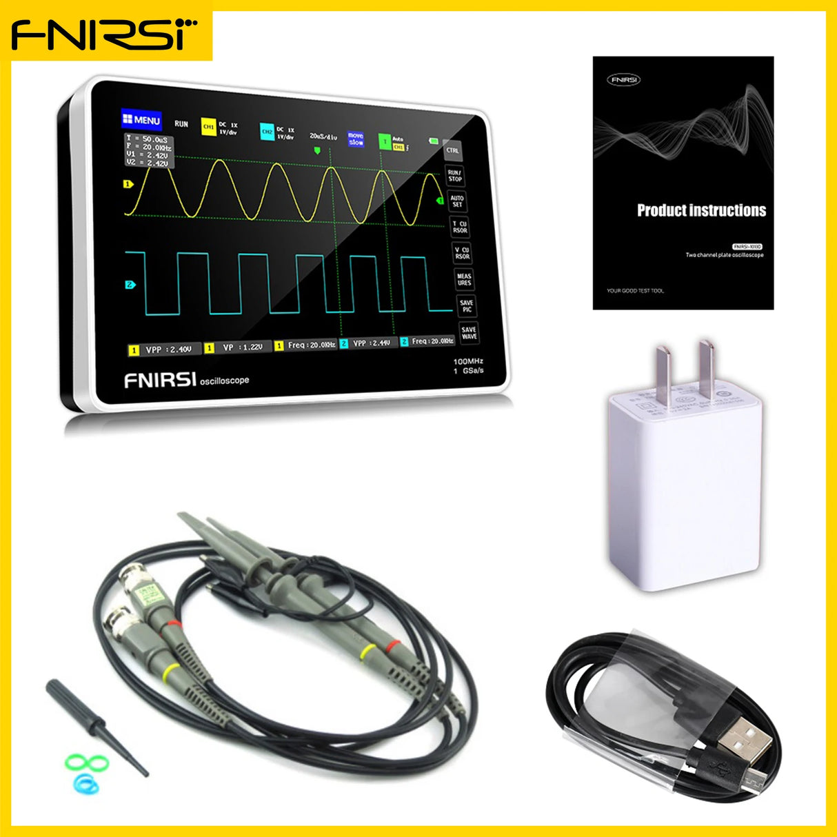 FNIRSI-1013D Digital Tablet Oscilloscope Dual Channel 100M Bandwidth 1GS Sampling Rate 7 Inches Mini Tablet Digital Oscilloscope