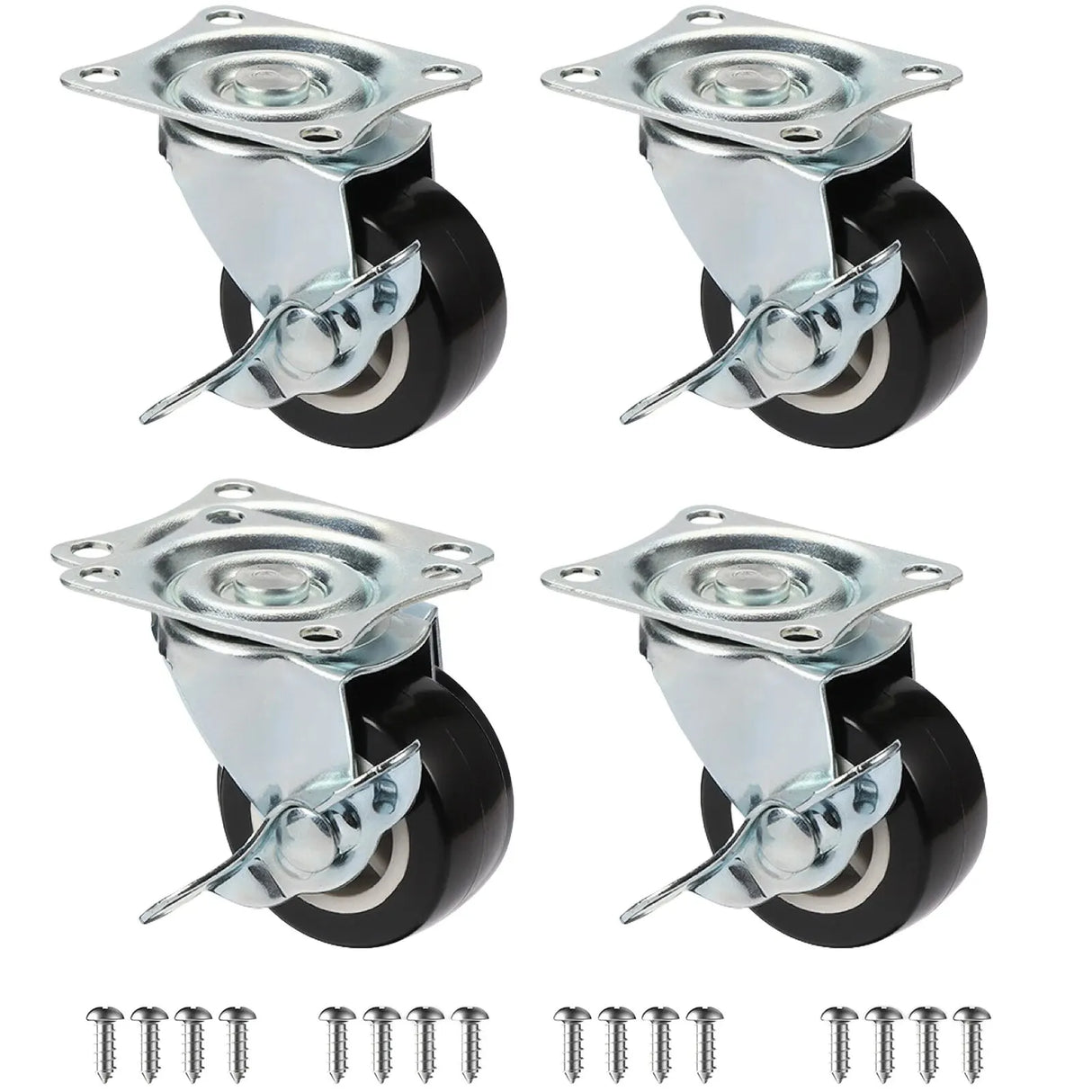 Set Of 4 1"/1.25"/2" PVC Furniture Casters Wear Resistant Mute Universal Heavy Trolley Wheels 360 Degrees Swivel Castor