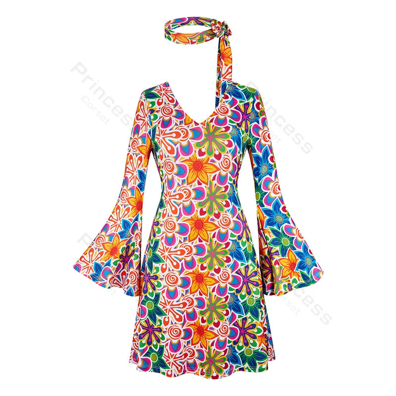 70s Costume Disco Dresses for Women Halloween Costume Sexy Hippie Costume Disco Dress with Disco Headband 70s Outfit Women