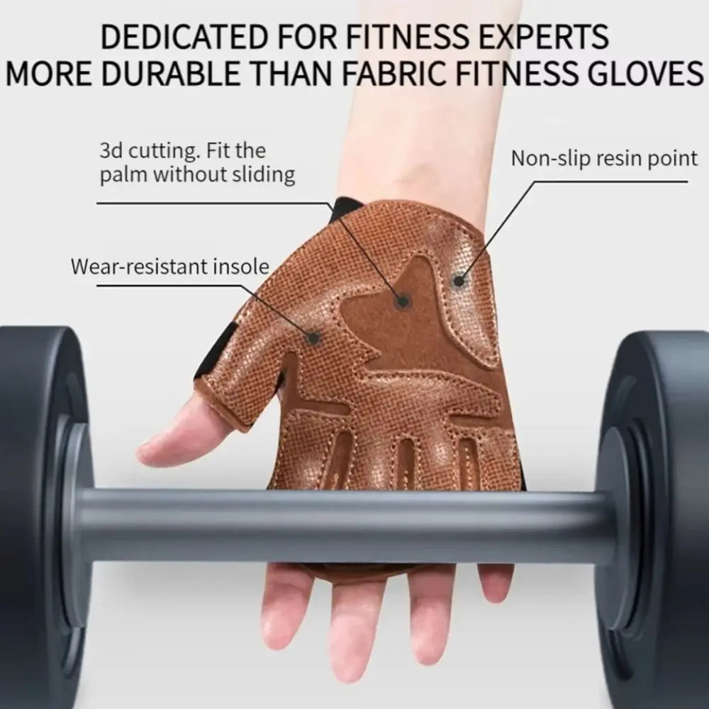 1 Pair Cowhide Weight Lifting Gloves Non-Slip Breathable Ventilated Gym Wristband Deadlift Training Fitness Workout Gloves