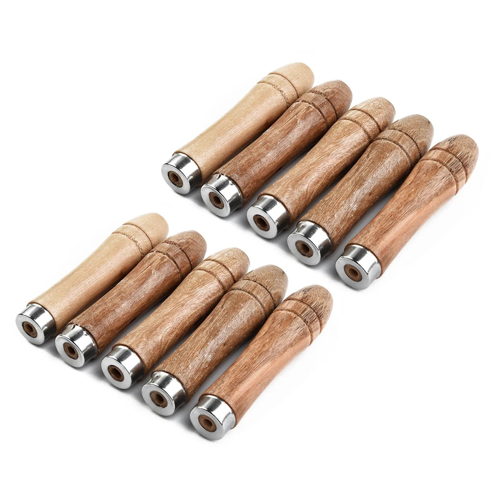 10pc Wooden File Handle Replacement Strong Metal Collar For File Craft Tool 9cm Wood Rasp Woodworking Polishing Rust-Proof