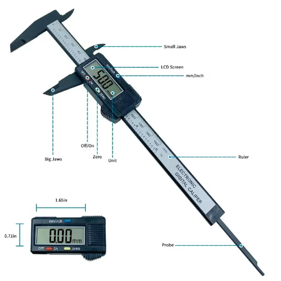 150mm 100mm Electronic Digital Caliper Carbon Fiber Dial Vernier Caliper Gauge Micrometer Measuring Tool Digital Ruler