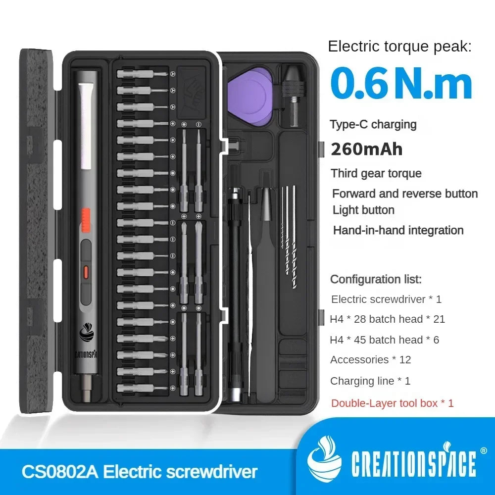 CreationSpace Cordless Electric Screwdriver Set 3 Torque Settings 29/42 in 1 Precision Screwdriver for Phones Watches Repair