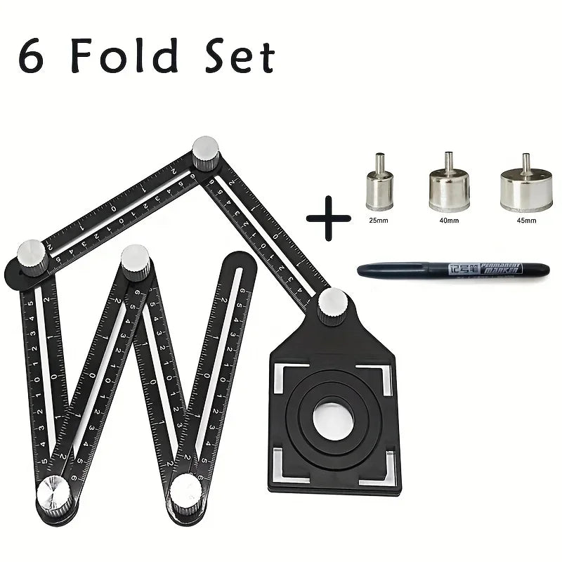 6 Fold Set Construction Angle Measuring Ruler Aluminum Alloy Perforated Mold Template Tool Locator Drill Guide Tile Hole