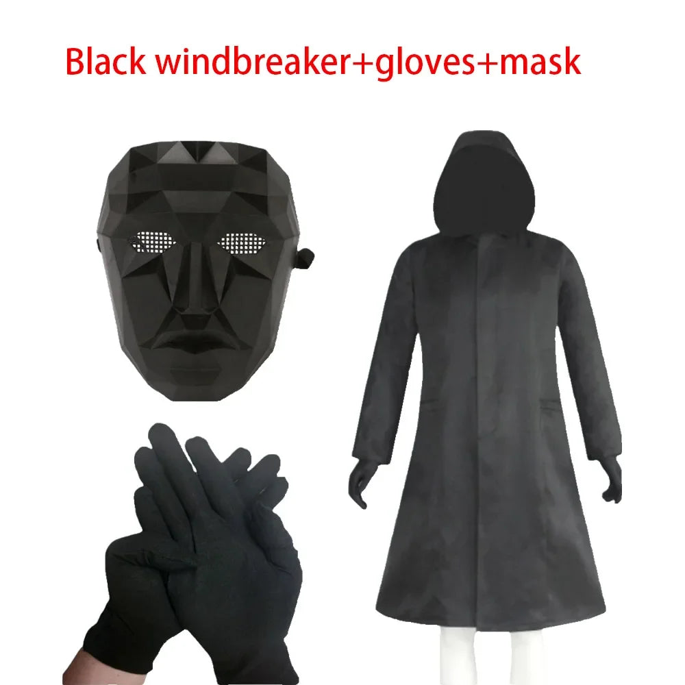 Korean Drama Game Cosplay Costume With Gloves Man Black Jumpsuit Triangle Disguise Round Square Carnival Party Men Medieval Coat