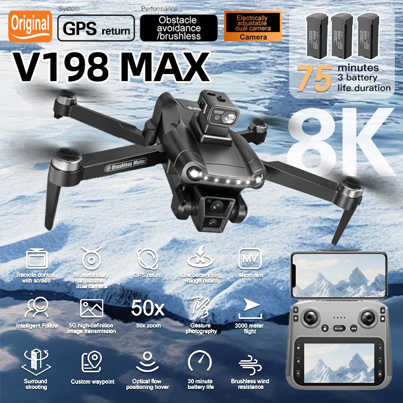 Lenovo Drone GPS RC 8K Professional HD Aerial Photography Laser obstacle avoidance Aircraft Quadcopter Three-axis gimbal Dron