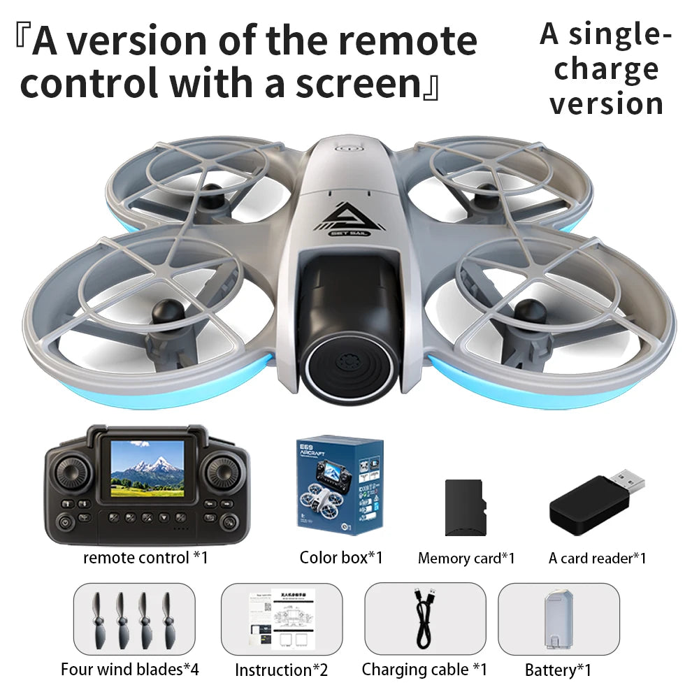 E69 Rc Drone with Screen RC 4K HD Camera WiFi Light Flow Drone Pocket Rc Mini Quadcopter