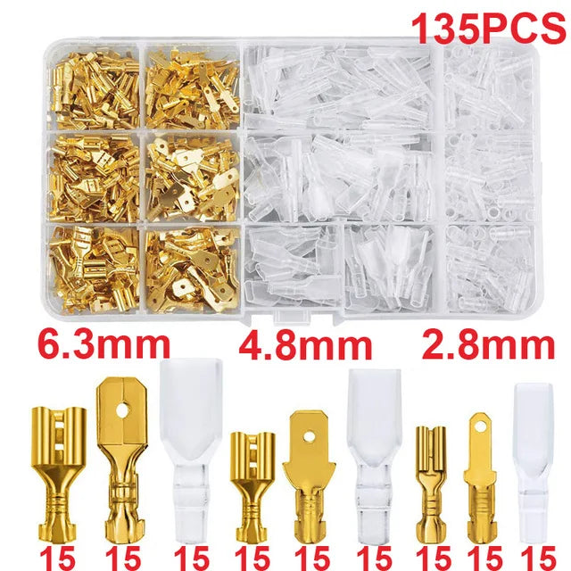 Male Female Wire Box Insulated Cable Macho Connector 2.8/6.3mm Electrical Crimp Terminals Termin Spade Connectors Assorted Kit