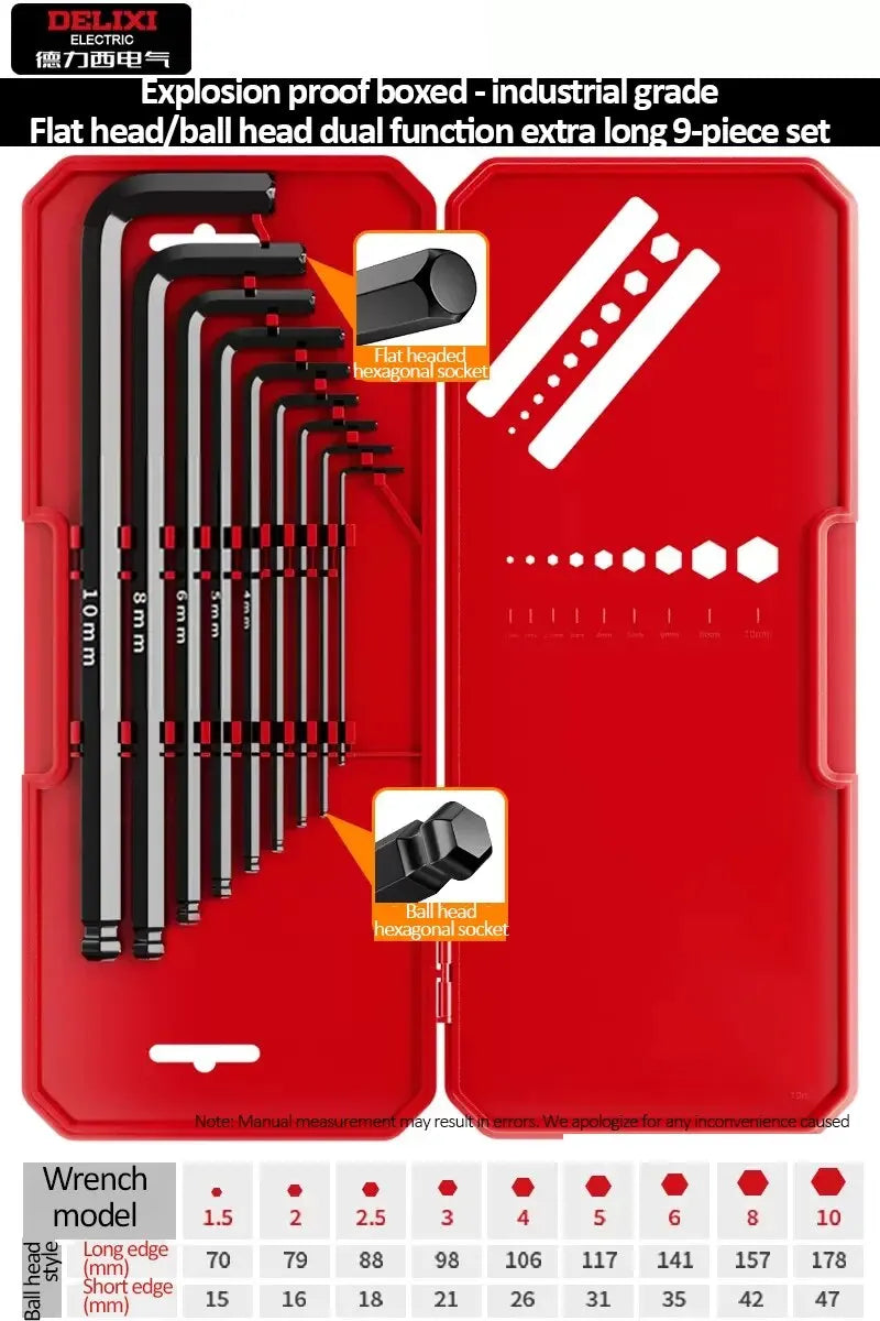 DELIXI ELECTRIC Allen Key Set,Allen Hex WrenchScrewdriverBox-packed Set,SleevUniversal Torque Long Metric,for VehicleMaintenance