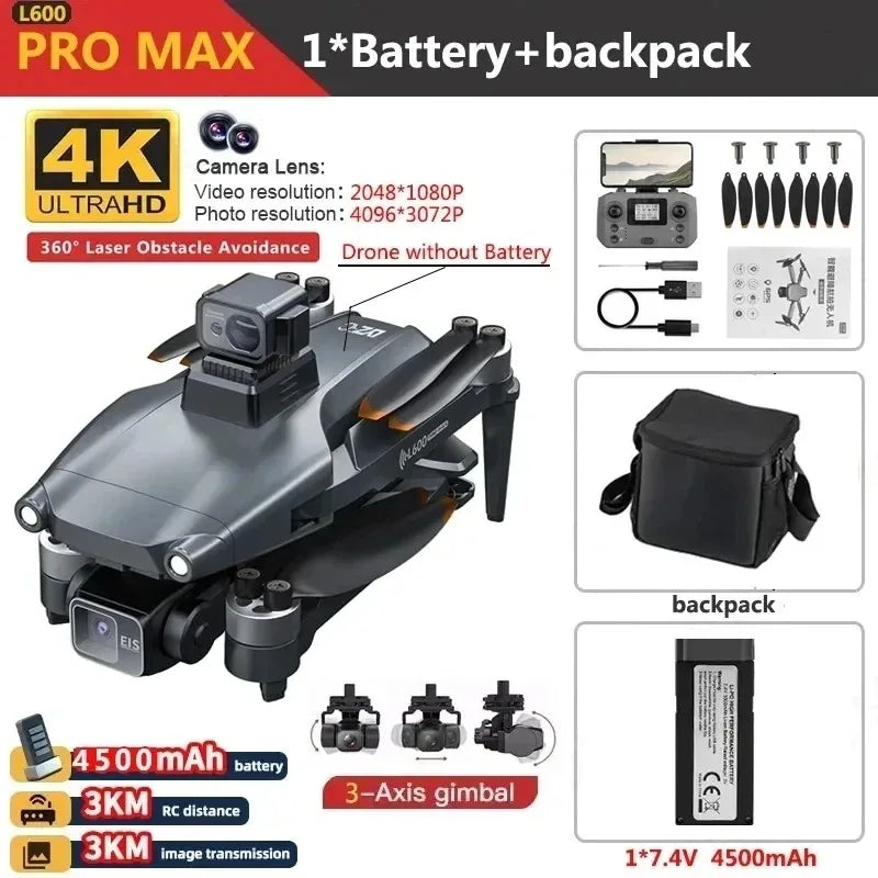 L600 PRO/L600 PRO MAX GPS Drone 4K Professional HD Camera 3-Axis Gimbal 5G FPV Brushless Optional Avoiding Obstacle Quadcopter
