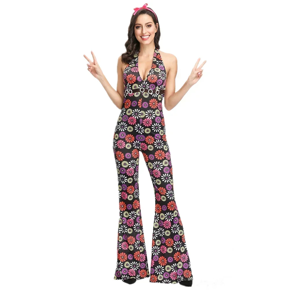 Halloween Cosplay Costumes 70s 80s Disco Couple Costume Vintage Hippies Costume Men Women Music Festival Party Fancy Dress