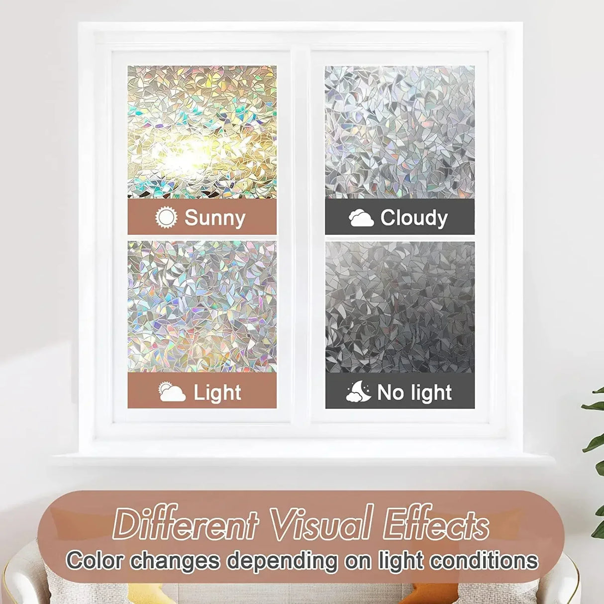 Window Privacy Film Rainbow Static Cling Stained Glass Film Window Covering Sticker Non-Adhesive Removable Reflective for Home
