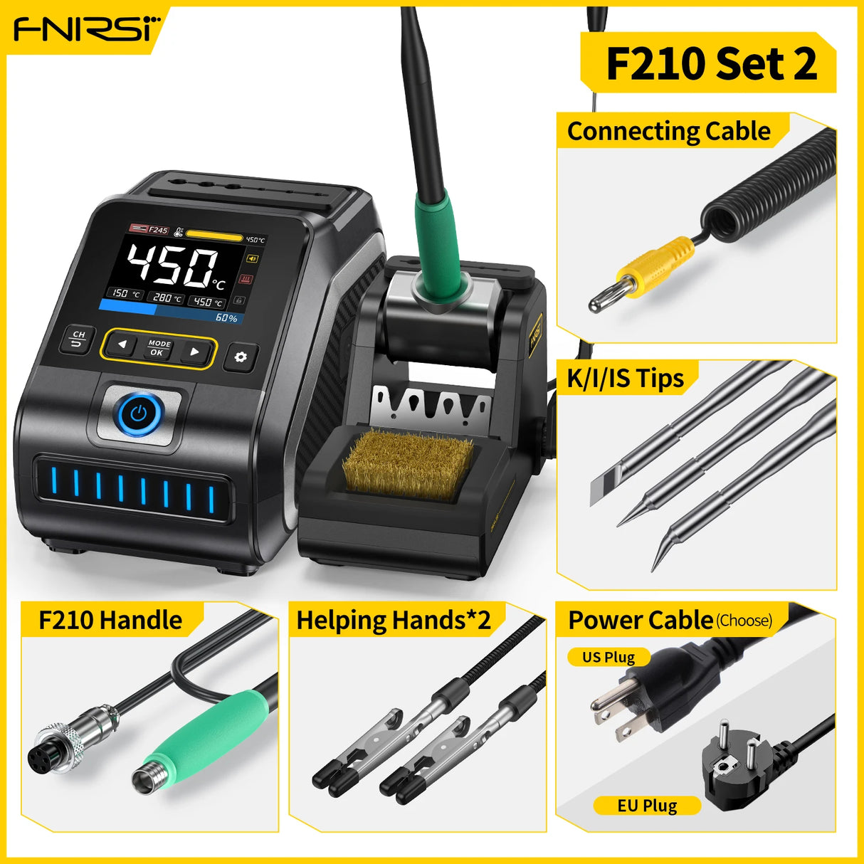 FNIRSI DWS-200 200W Power Repaid Heating Soldering Iron Staion C210 C245 Solder Iron Handle Electronic Welding Rework Station