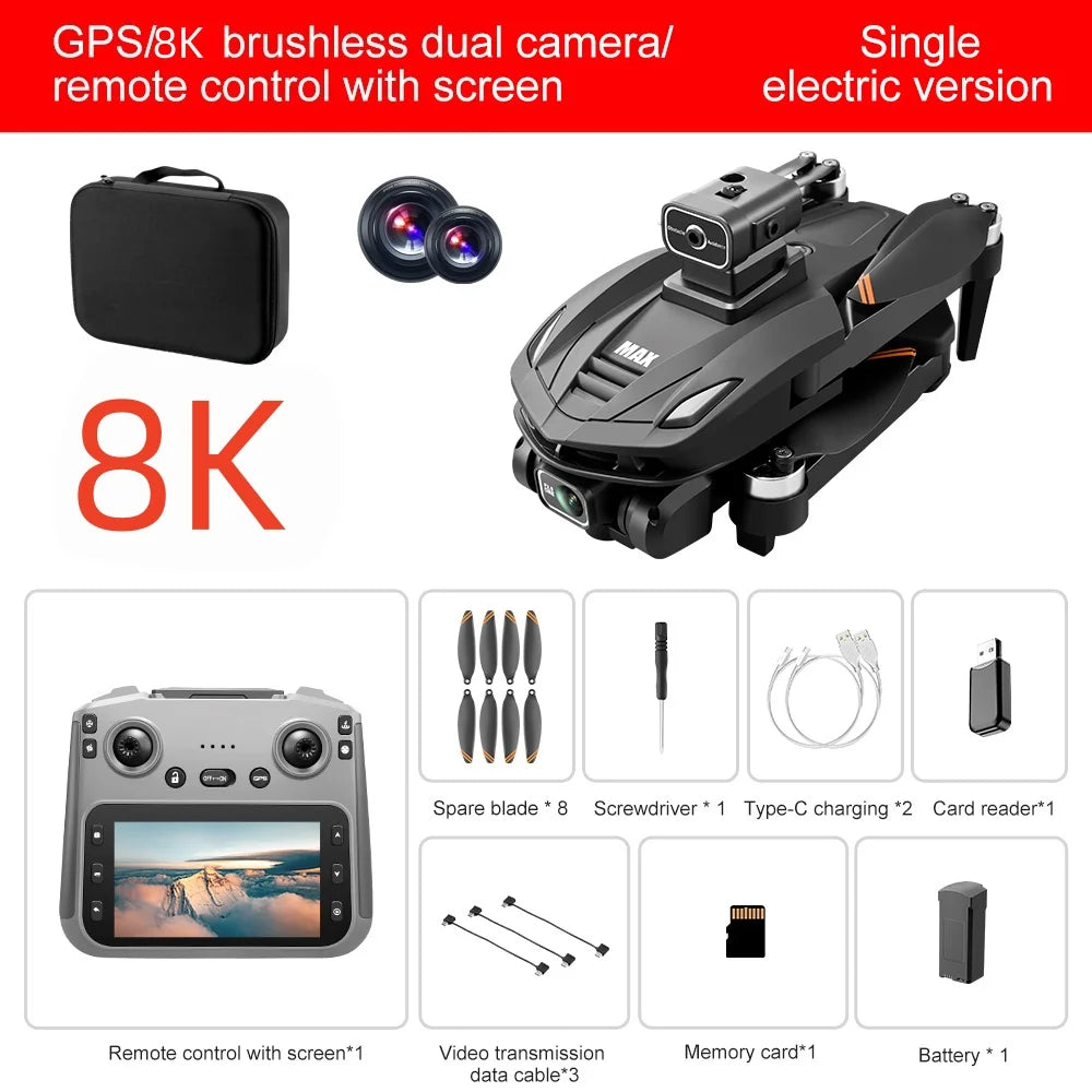 Lenovo V168 MAX 5GGPS Drone 8K Professional Camera Aerial FPV Brushless Avoiding Obstacle Large Screen 8K RC Folding Drones Toy