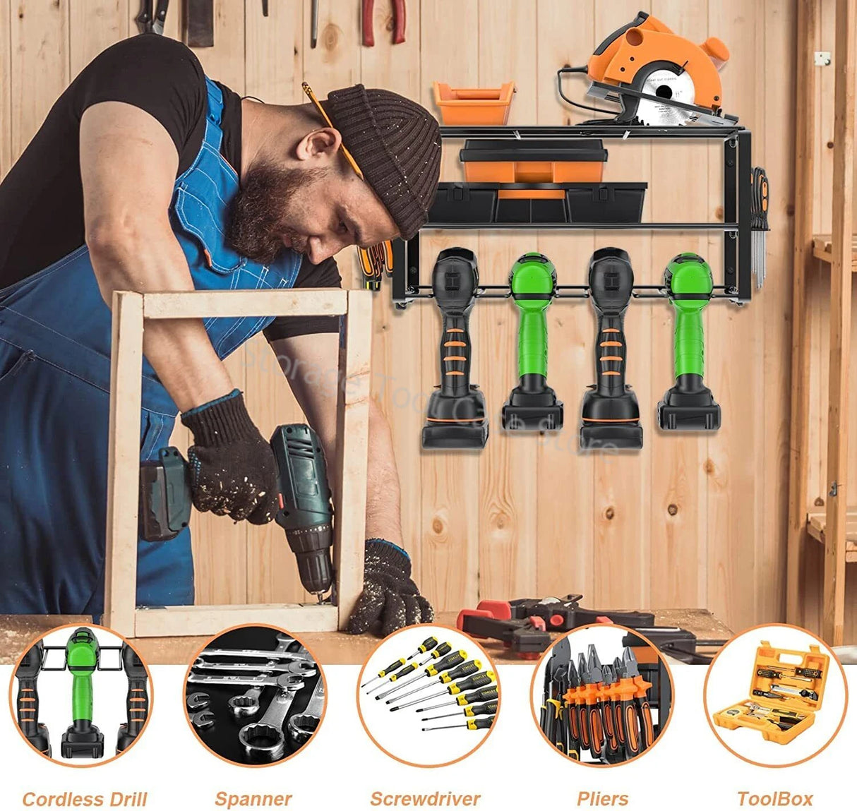 Hand Power Tool Organizer Rack Wall Mount Tool Shelf Electric Drill Holder Screwdriver Storage Cabinet Rack for Garage Workshop