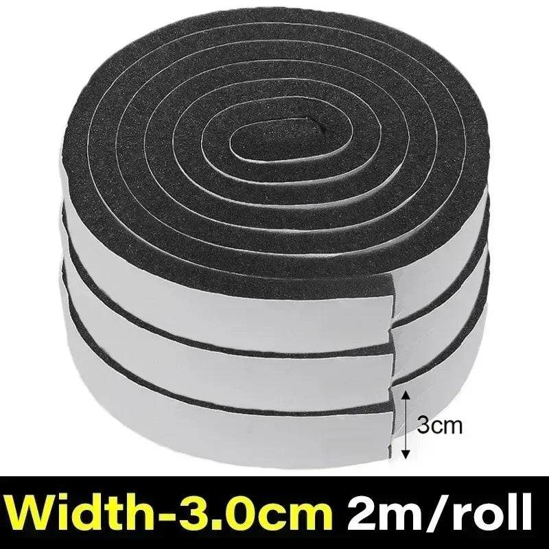 60/2m Foam Door Window Sealing Strip Weather Stripping Soundproof Windproof Dustproof Black Self-Adhesive Sponge Seal Tape