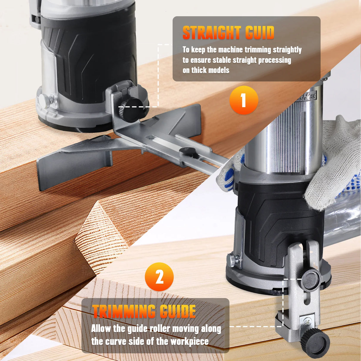 Mellif Cordless Compact Router, Brushless Palm Router Wood Trimmer Tool Compatible with Dewalt 18V 20V MAX Battery(TOOL ONLY)