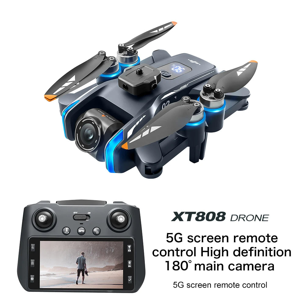 XT808 GPS Rc Drone 5G Professional 8K HD Aerial Dual Camera Omnidirectional Screen Laser Obstacle Avoidance FPV Dron 15000M