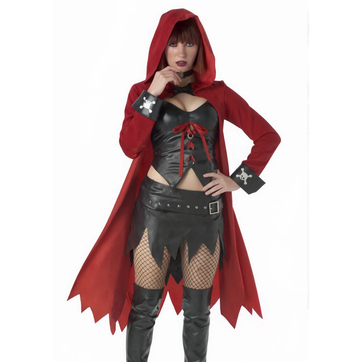 Adult Halloween Costume Dress - include red textured microsuede black bustier black mini skirt choker