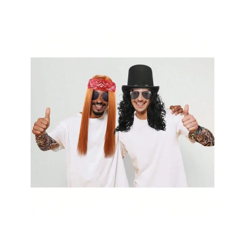 7 Pcs 70s 80s Rocker Costume Heavy Metal Wig Men women Hippie Wig with Bandana Sunglasses Punk Gloves Tattoo Sleeves for 80s Pun