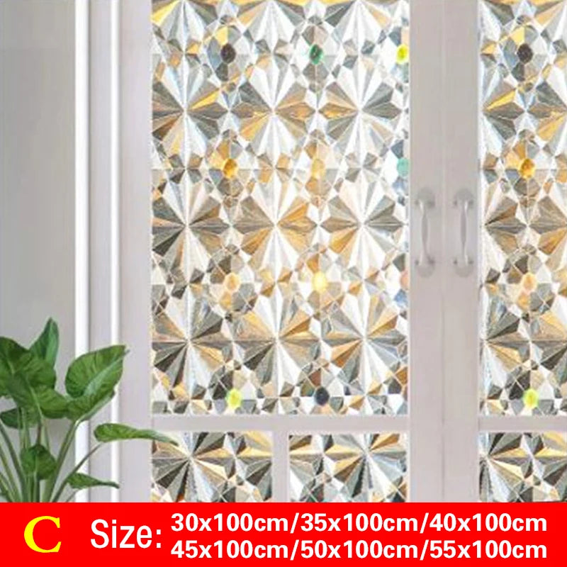 30-55*100cm PVC Self-adhesive No Glue Static Stick 3D Adsorption Window Film Anti-uv Stickers Privacy Blocking Waterproof