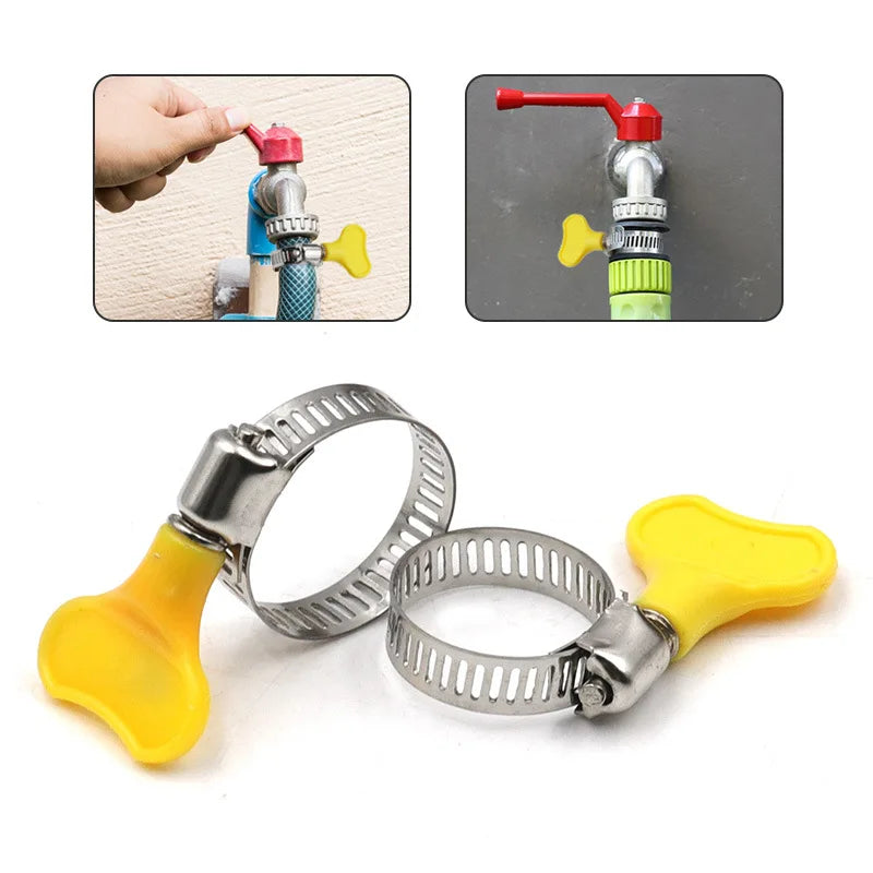5 pcs 8-44mm Adjustable Yellow Plastic Handle Hand Twist Hose Clamps Worm Driving 201 Stainless steel Pipe Clips For Tube