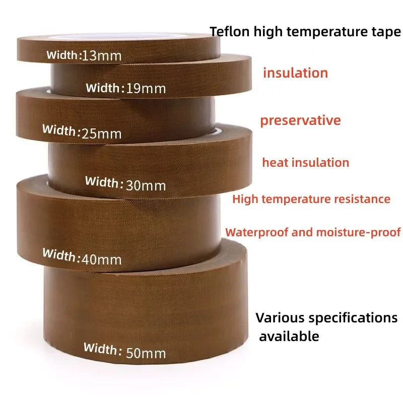 PTFE Tape Adhesive Cloth Width 5~100mm Thickness 0.13mm 0.18mm Insulated Vacuum High Temperature Resistant Sealing PTFE Tapes