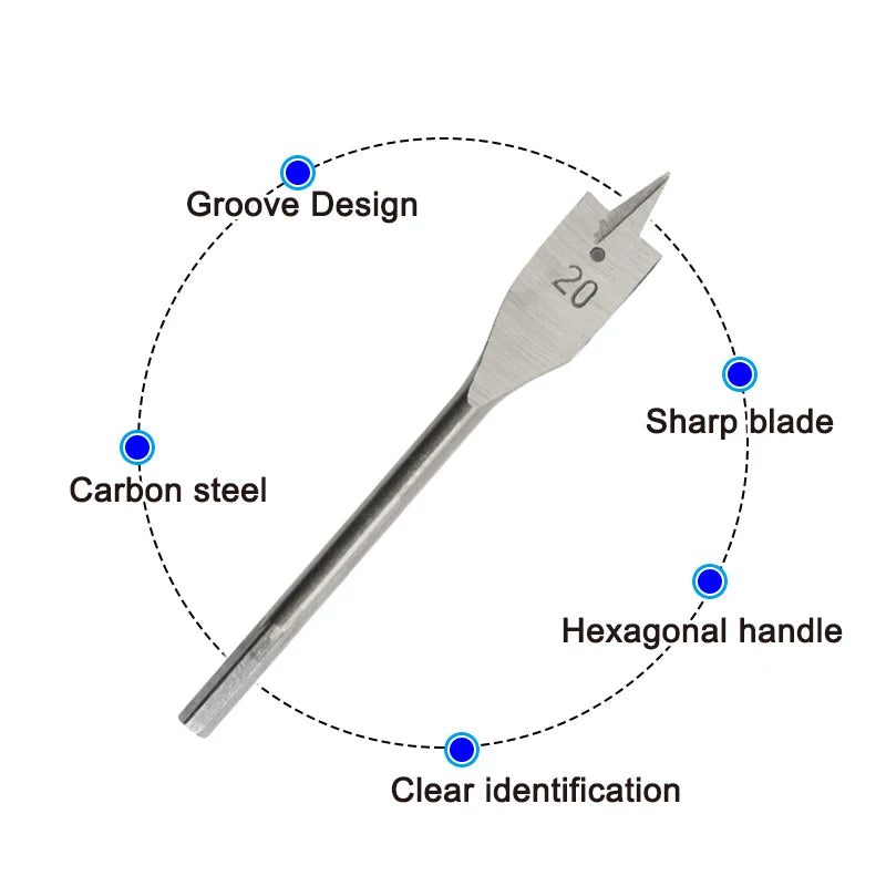 6pc natural color three pointed flat drill hexagonal handle woodworking hole opener wooden board drilling bit tool set