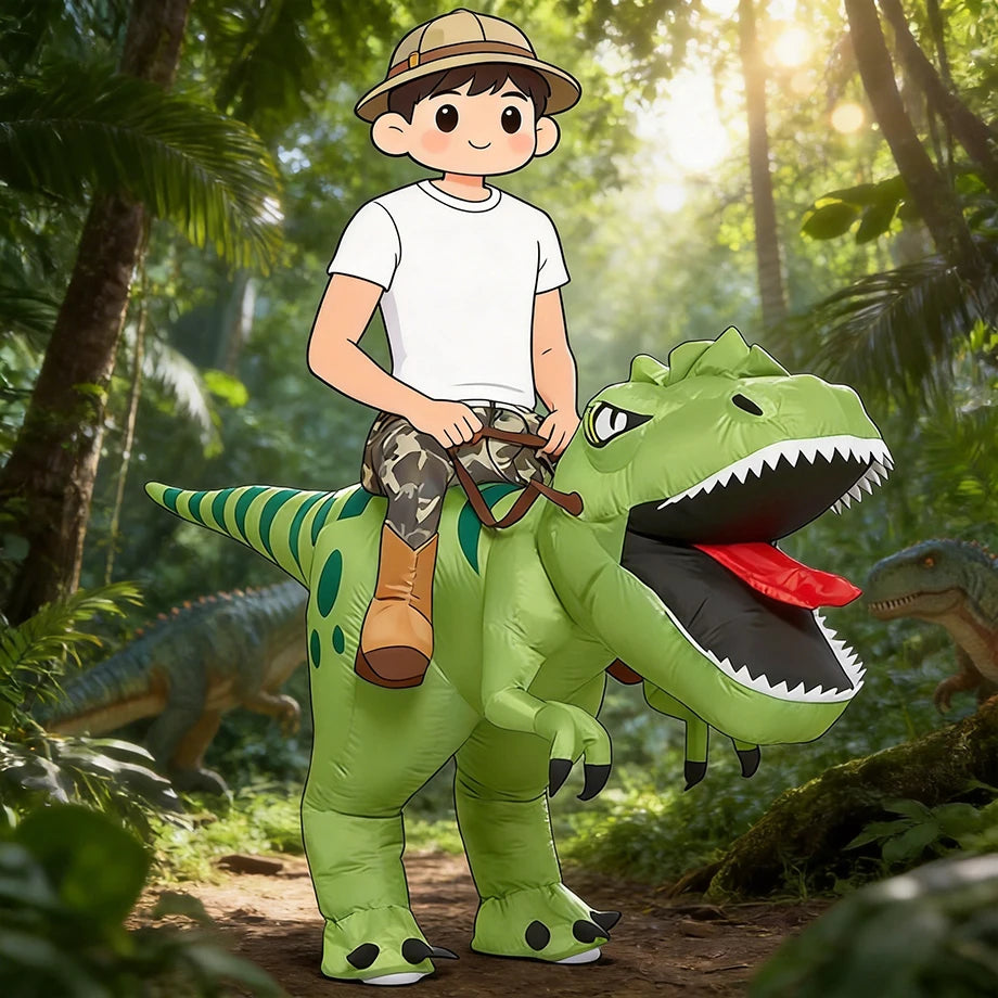 Animal Cartoon Riding T-Rex Inflatable Costume Nursery Kids Dinosaur Role Playing Game Adult Kids Chasing Game Birthday Gift