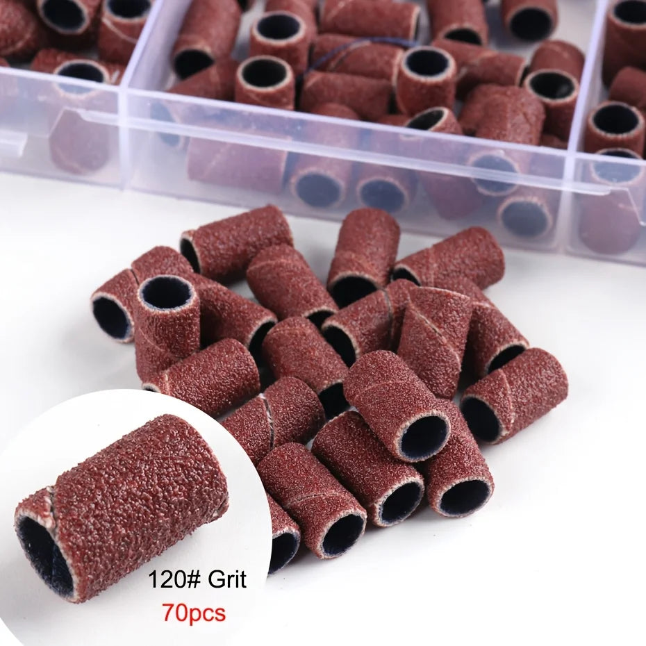210pcs/Box Sanding Cap Bands For Electric Manicure Machine 180/120/80 Grit Nail Drill Grinding Bit Files Pedicure Tool Set