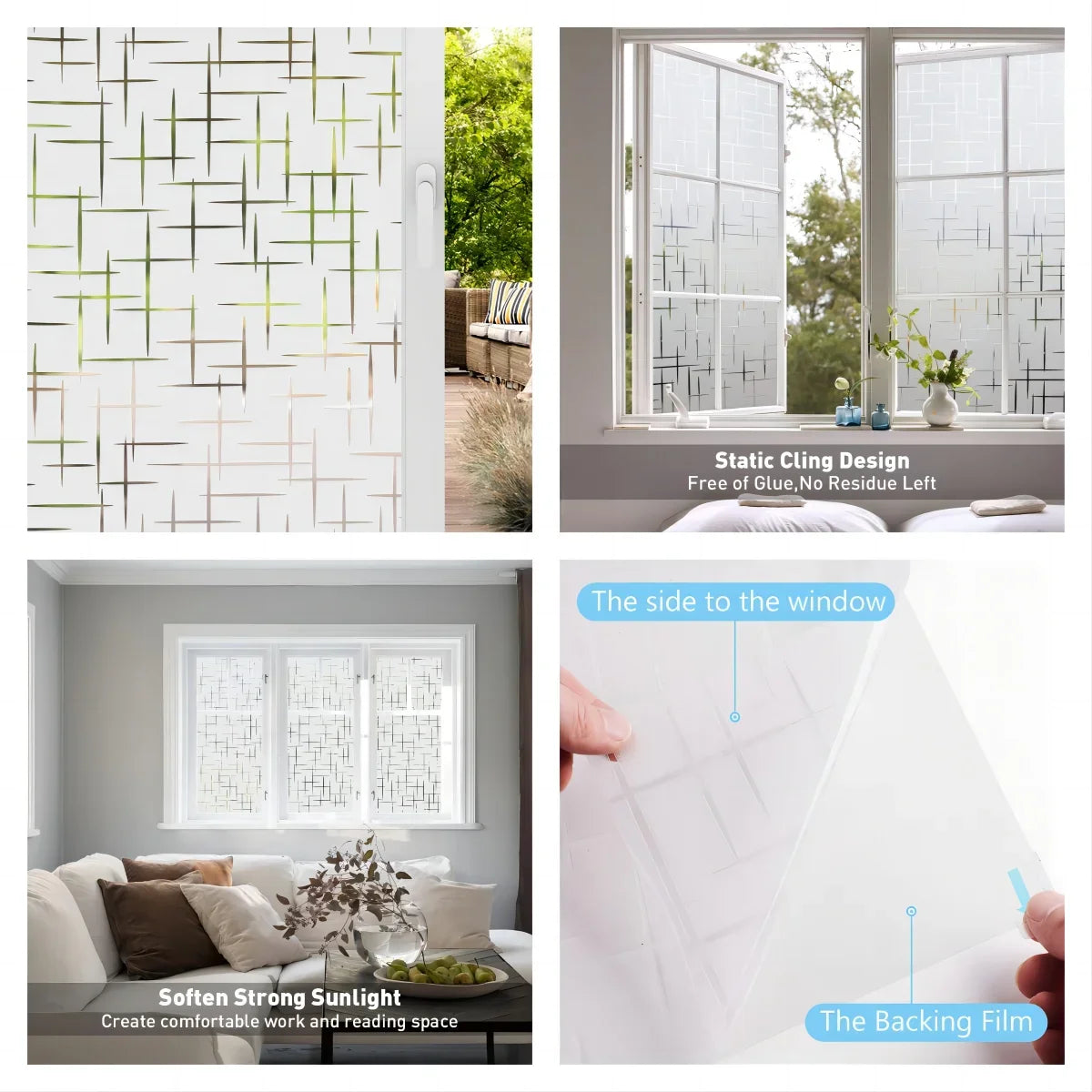 Window Privacy Film Frosted Glass Window Film Static Cling UV Blocking Removable Window Clings Opaque Window Stickers for Home