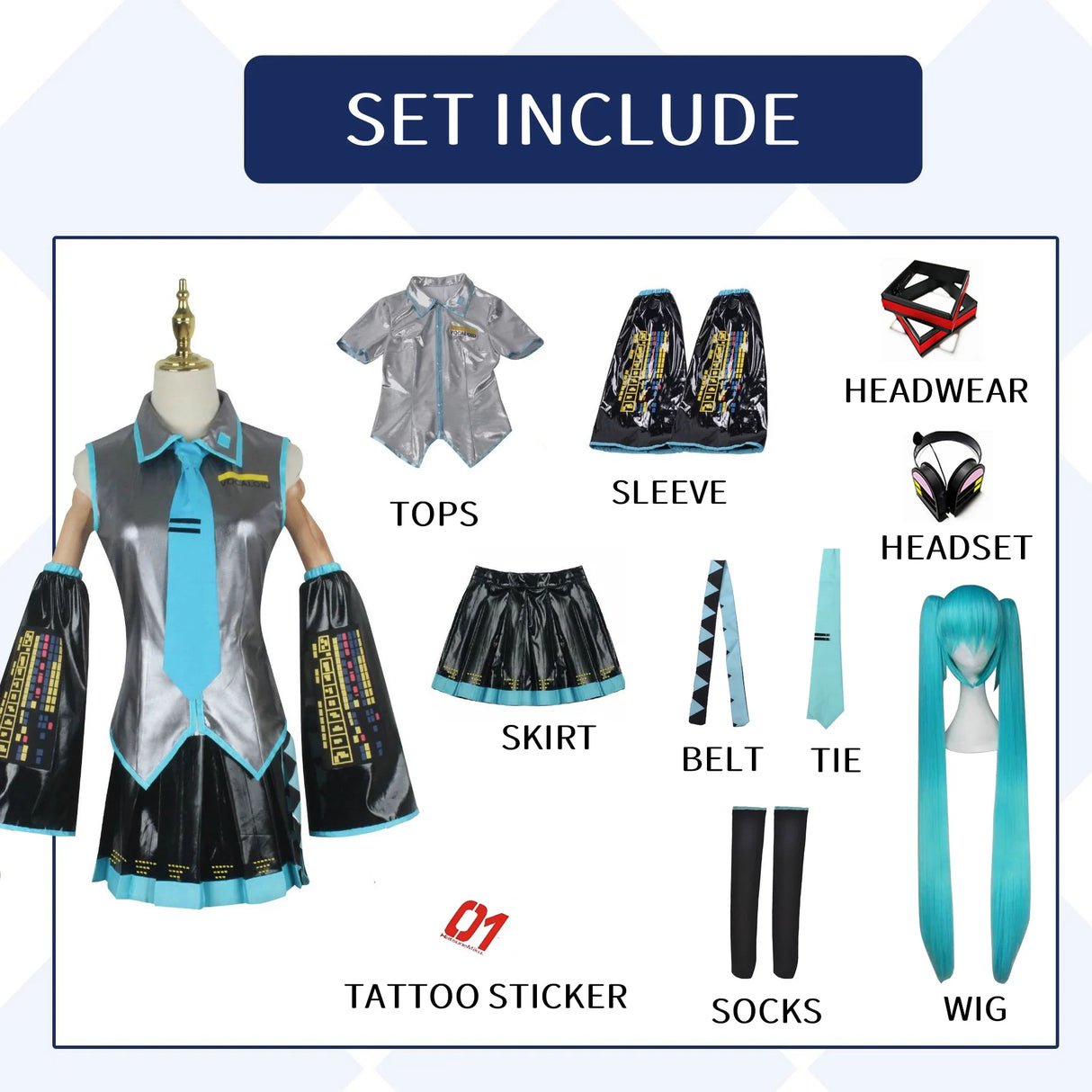 Mikuu Cosplay Costume Carnival Uniform Wig Anime Halloween Costumes Women