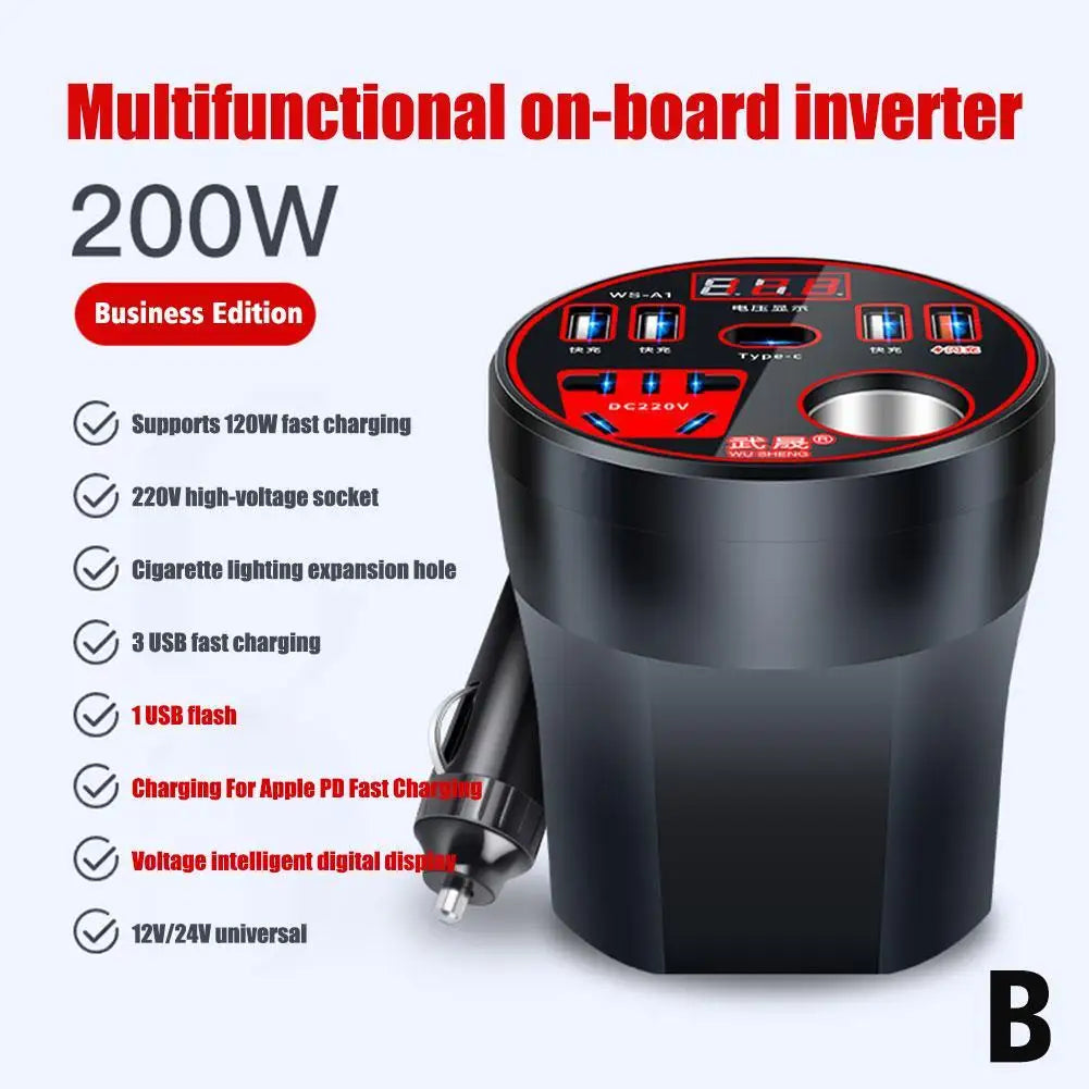 200W Multi-function Car Power Inverter 12V/24V To 220V Converter Led Display Charger Socket Fast Charging Car Accessories